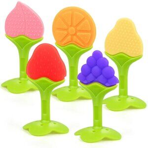 5 Sets Fruit Shape Teething Toy for Babi 4-12 Months. Food Grade Silone Teethers